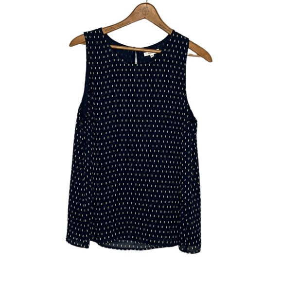 Anthropologie Small S Pleione Navy Cream Square Geo Print Chiffon Sleeveless To - Picture 1 of 4